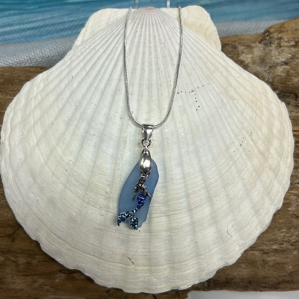 Handmade blue seaglass necklace